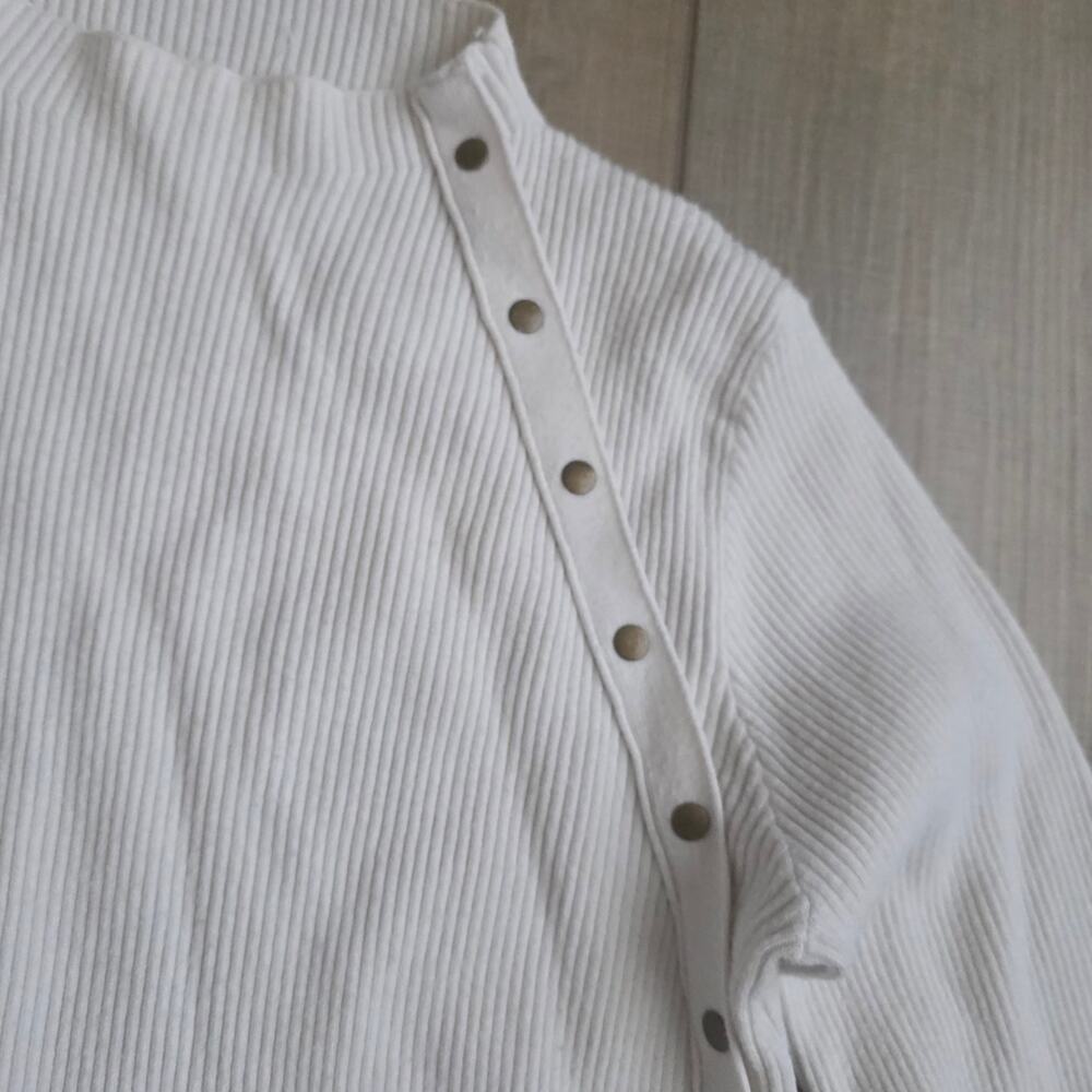Bohme Cream Rib Knit Mock Neck Long Sleeve Top Women Sz S - Picture 5 of 8